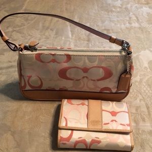 Coach canvas and leather trim purse with wallet.